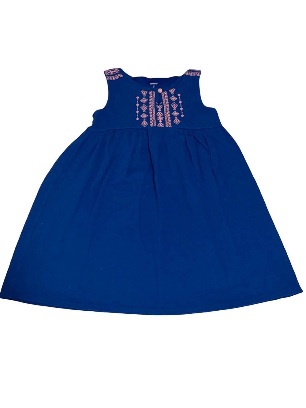 Carter’s Girls Blue Sleeveless Geometric Detail Dress Size 7